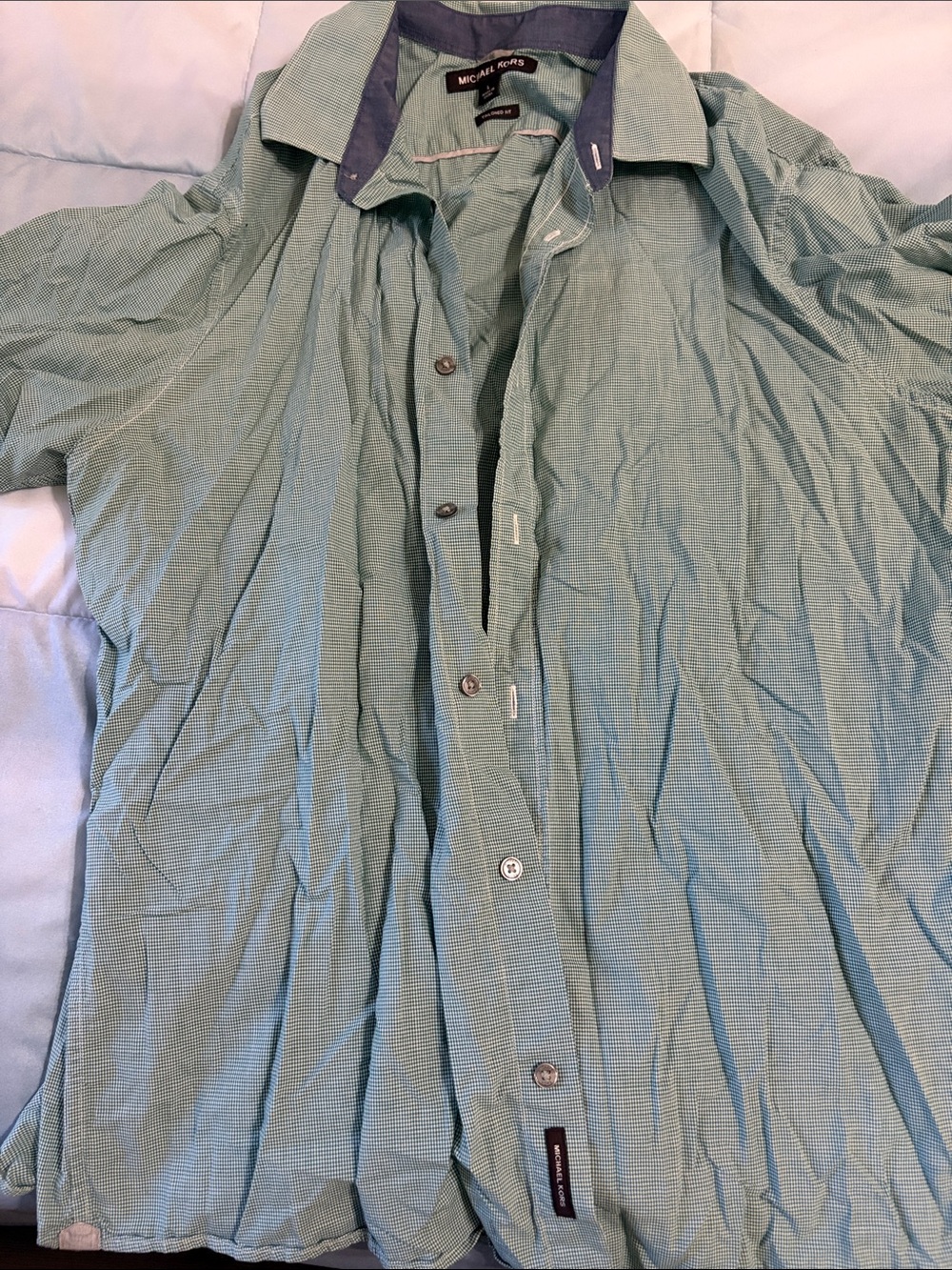 Michael Kors Men's Mint Green Micro-Check Button-Down Shirt
